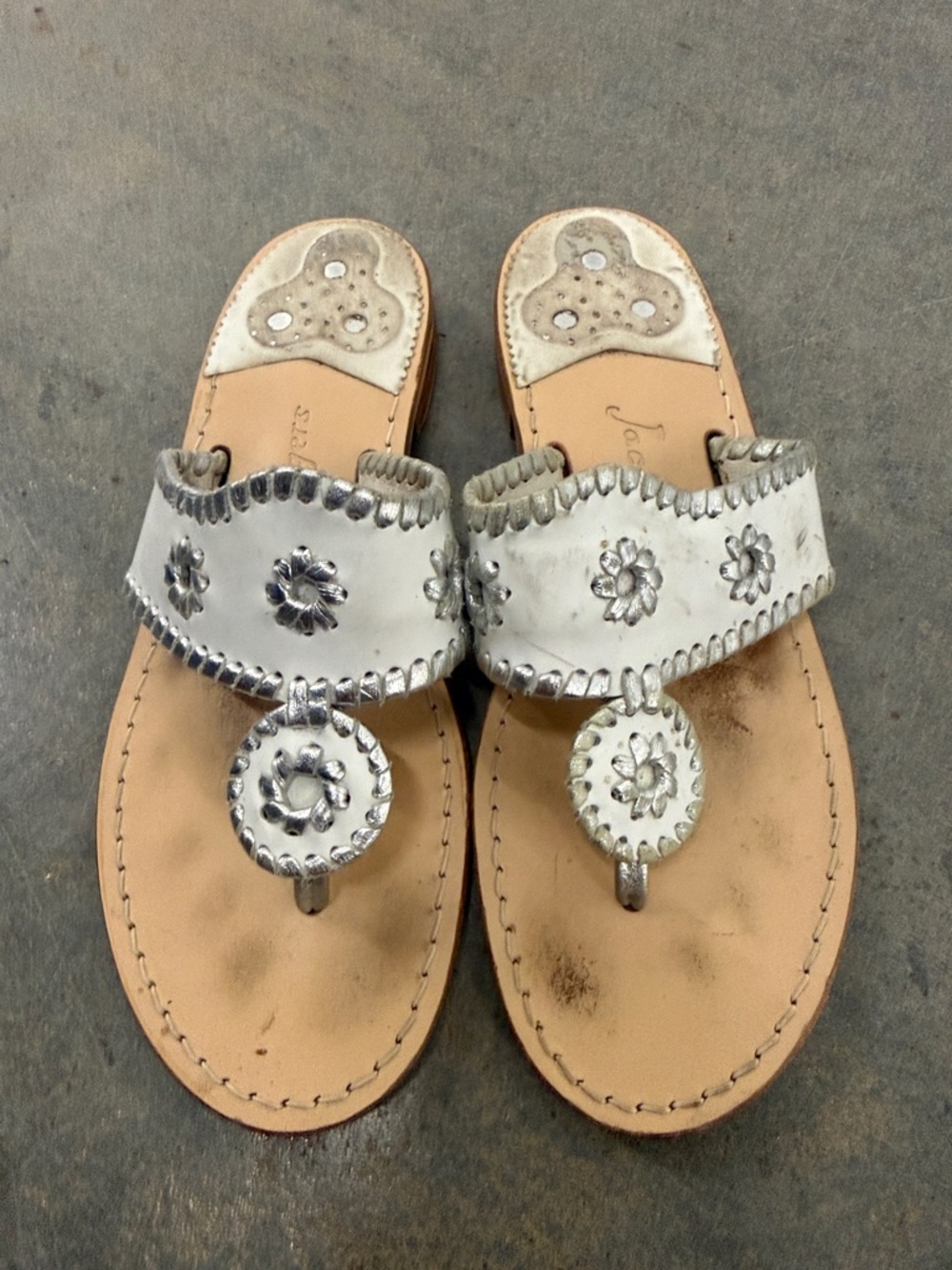 Jack Rogers White Floral Metallic-Trim Leather Sandals